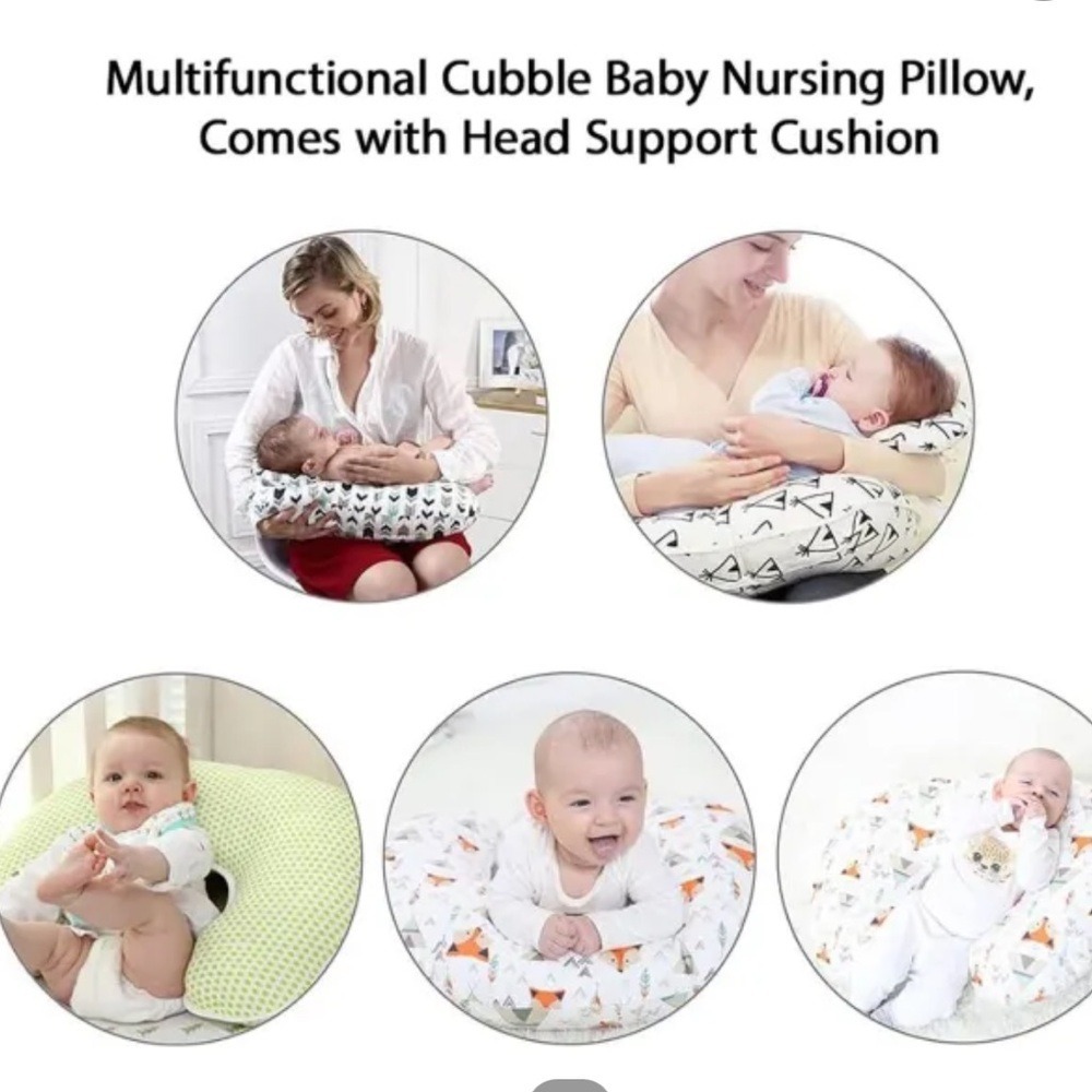 LAT Baby Nursing Pillow with Head Support Woodland Forest Animal Print White - Picture 2 of 3